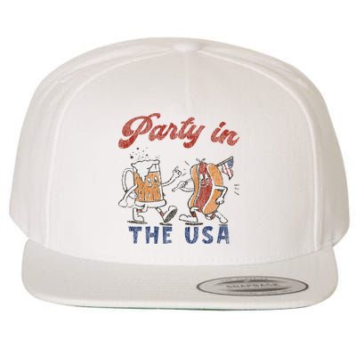 Retro Party In The Usa Beer Hot Dog Lover Funny 4th Of July Wool Snapback Cap