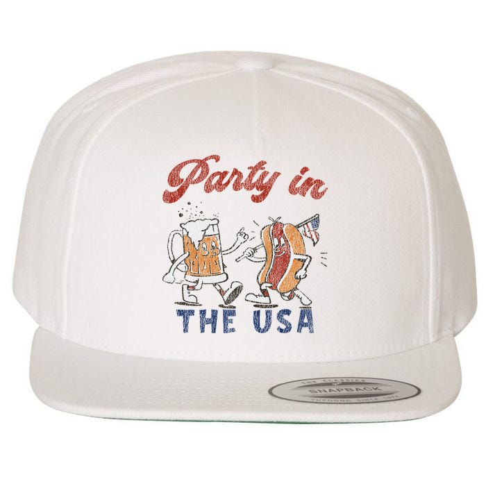 Retro Party In The Usa Beer Hot Dog Lover Funny 4th Of July Wool Snapback Cap