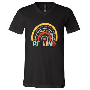 Rainbow Puzzle In A World Where You An Be Anything Be Kind Autism Awareness V-Neck T-Shirt