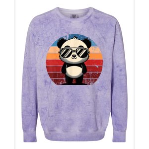 Retro Panda In Sunglasses Bbq Pool Party Funny Panda Colorblast Crewneck Sweatshirt