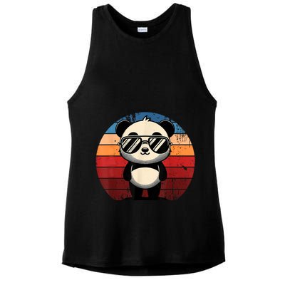 Retro Panda In Sunglasses Bbq Pool Party Funny Panda Ladies PosiCharge Tri-Blend Wicking Tank