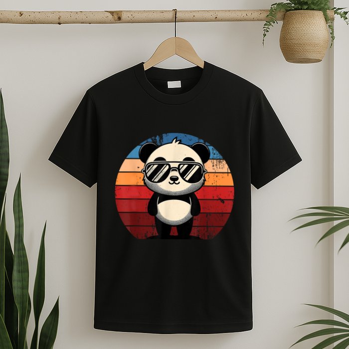 Retro Panda In Sunglasses Bbq Pool Party Funny Panda T-Shirt