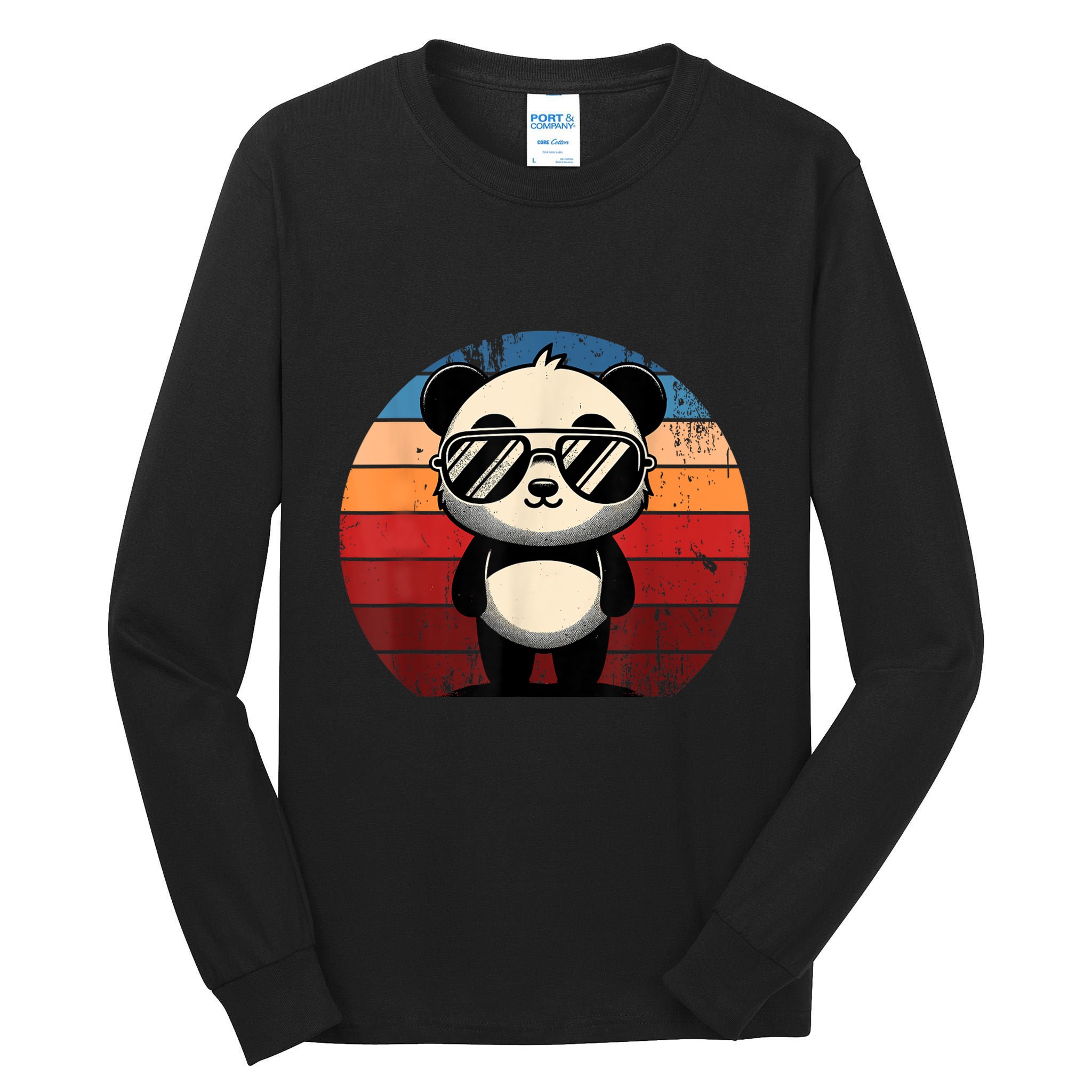 Retro Panda In Sunglasses Bbq Pool Party Funny Panda Tall Long Sleeve T-Shirt