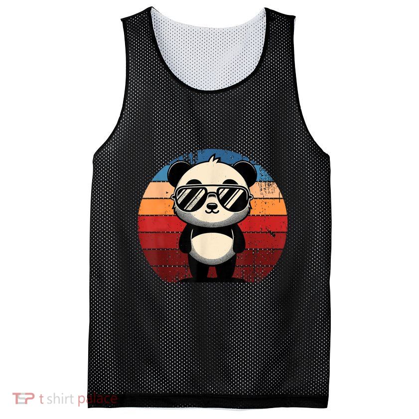 Retro Panda In Sunglasses Bbq Pool Party Funny Panda Mesh Reversible Basketball Jersey Tank