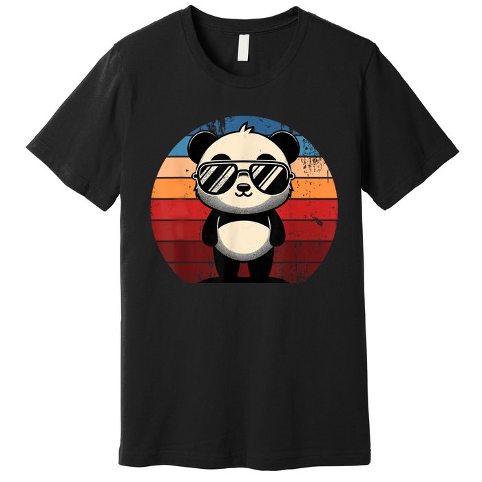 Retro Panda In Sunglasses Bbq Pool Party Funny Panda Premium T-Shirt