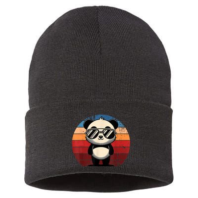 Retro Panda In Sunglasses Bbq Pool Party Funny Panda Sustainable Knit Beanie