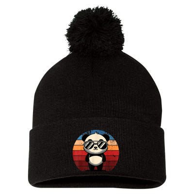Retro Panda In Sunglasses Bbq Pool Party Funny Panda Pom Pom 12in Knit Beanie