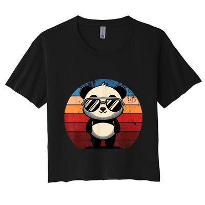 Retro Panda In Sunglasses Bbq Pool Party Funny Panda Crop Top