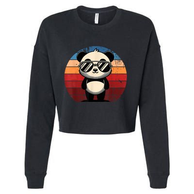 Retro Panda In Sunglasses Bbq Pool Party Funny Panda Cropped Pullover Crew