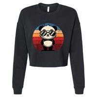 Retro Panda In Sunglasses Bbq Pool Party Funny Panda Cropped Pullover Crew