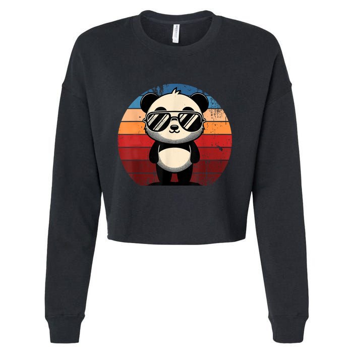 Retro Panda In Sunglasses Bbq Pool Party Funny Panda Cropped Pullover Crew