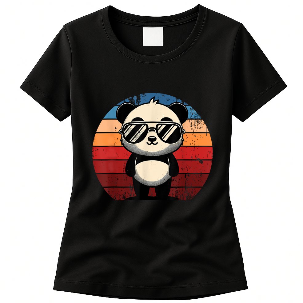 Retro Panda In Sunglasses Bbq Pool Party Funny Panda Womens T-Shirt