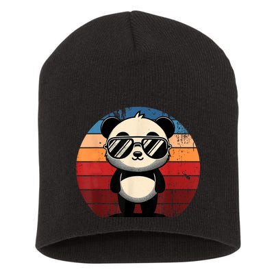 Retro Panda In Sunglasses Bbq Pool Party Funny Panda Short Acrylic Beanie