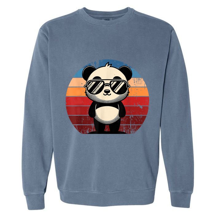 Retro Panda In Sunglasses Bbq Pool Party Funny Panda Garment-Dyed Sweatshirt