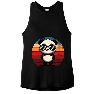 Retro Panda In Sunglasses Bbq Pool Party Funny Panda Ladies PosiCharge Tri-Blend Wicking Tank