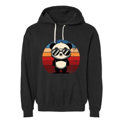 Retro Panda In Sunglasses Bbq Pool Party Funny Panda Garment-Dyed Fleece Hoodie