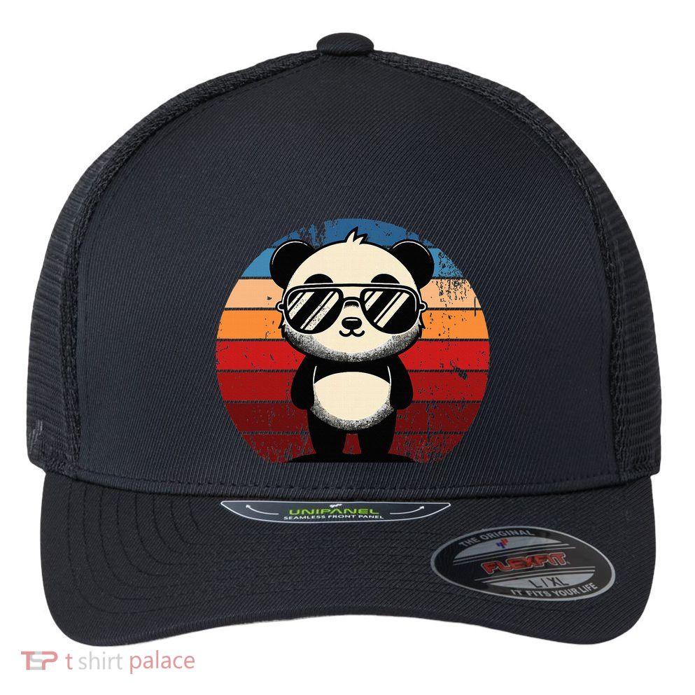 Retro Panda In Sunglasses Bbq Pool Party Funny Panda Flexfit Unipanel Trucker Cap