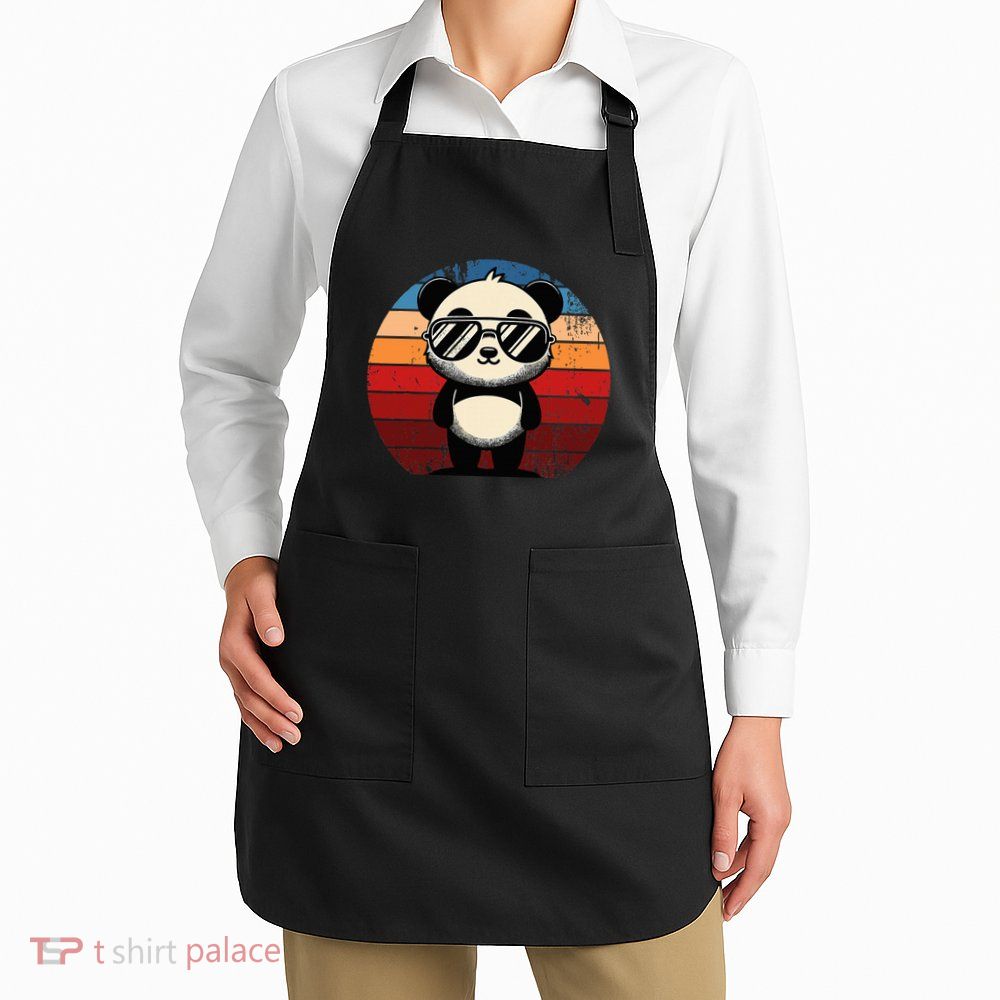 Retro Panda In Sunglasses Bbq Pool Party Funny Panda Apron