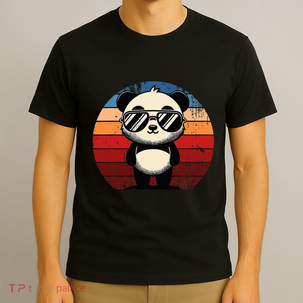 Retro Panda In Sunglasses Bbq Pool Party Funny Panda T-Shirt