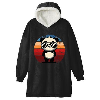 Retro Panda In Sunglasses Bbq Pool Party Funny Panda Hooded Wearable Blanket