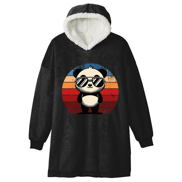 Retro Panda In Sunglasses Bbq Pool Party Funny Panda Hooded Wearable Blanket