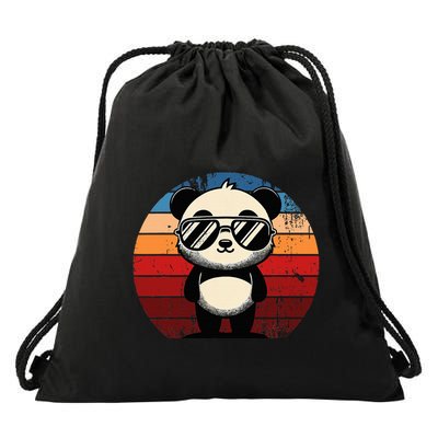 Retro Panda In Sunglasses Bbq Pool Party Funny Panda Drawstring Bag