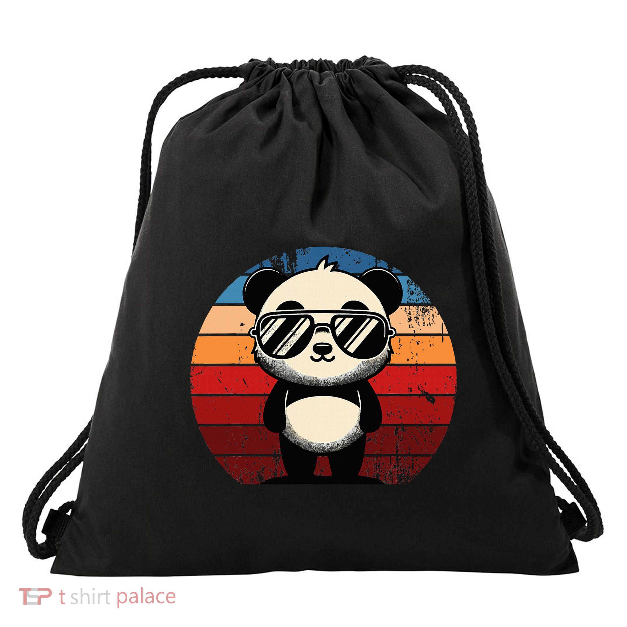 Retro Panda In Sunglasses Bbq Pool Party Funny Panda Drawstring Bag