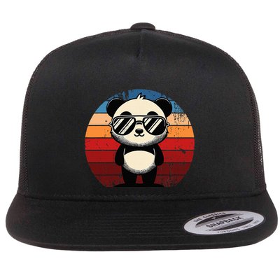 Retro Panda In Sunglasses Bbq Pool Party Funny Panda Flatbill Hat