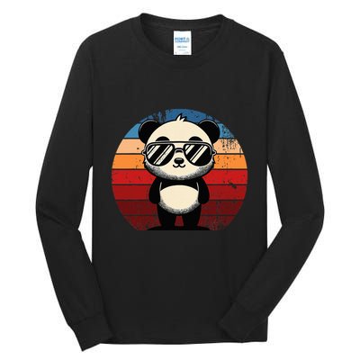 Retro Panda In Sunglasses Bbq Pool Party Funny Panda Tall Long Sleeve T-Shirt