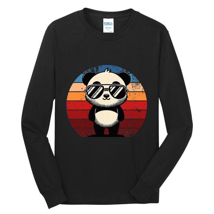 Retro Panda In Sunglasses Bbq Pool Party Funny Panda Tall Long Sleeve T-Shirt
