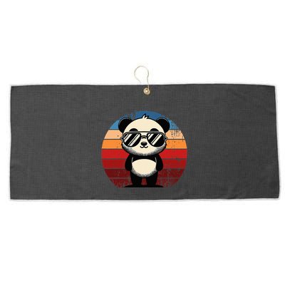 Retro Panda In Sunglasses Bbq Pool Party Funny Panda Large Microfiber Waffle Golf Towel