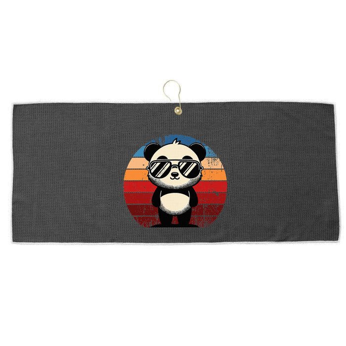 Retro Panda In Sunglasses Bbq Pool Party Funny Panda Large Microfiber Waffle Golf Towel