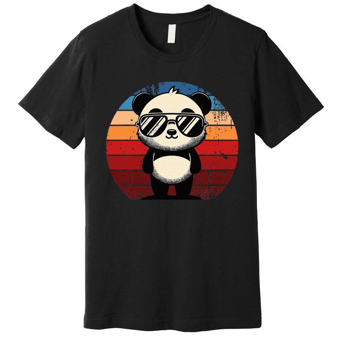 Retro Panda In Sunglasses Bbq Pool Party Funny Panda Premium T-Shirt