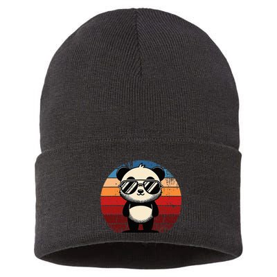 Retro Panda In Sunglasses Bbq Pool Party Funny Panda Sustainable Knit Beanie