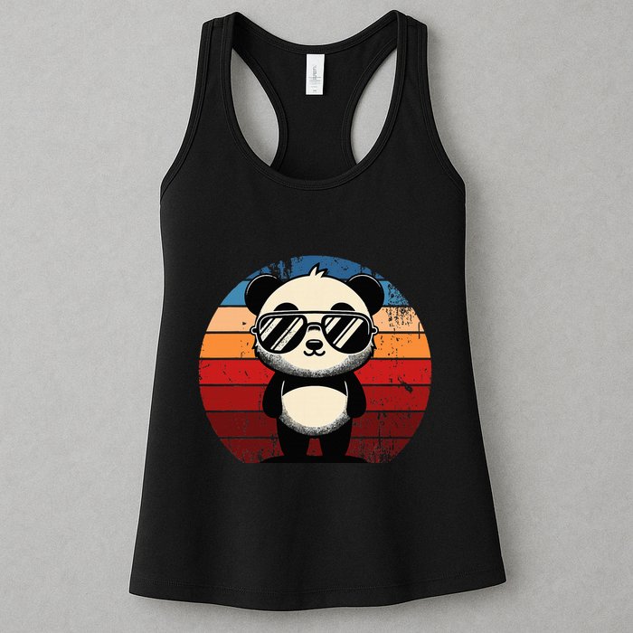 Retro Panda In Sunglasses Bbq Pool Party Funny Panda Womens Tank Top