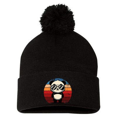 Retro Panda In Sunglasses Bbq Pool Party Funny Panda Pom Pom 12in Knit Beanie