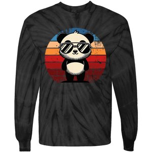 Retro Panda In Sunglasses Bbq Pool Party Funny Panda Tie-Dye Long Sleeve Shirt