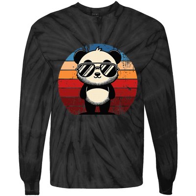 Retro Panda In Sunglasses Bbq Pool Party Funny Panda Tie-Dye Long Sleeve Shirt