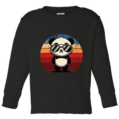 Retro Panda In Sunglasses Bbq Pool Party Funny Panda Toddler Long Sleeve Shirt