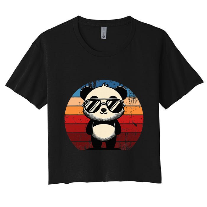 Retro Panda In Sunglasses Bbq Pool Party Funny Panda Crop Top