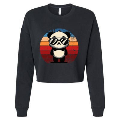 Retro Panda In Sunglasses Bbq Pool Party Funny Panda Cropped Pullover Crew