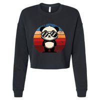 Retro Panda In Sunglasses Bbq Pool Party Funny Panda Cropped Pullover Crew