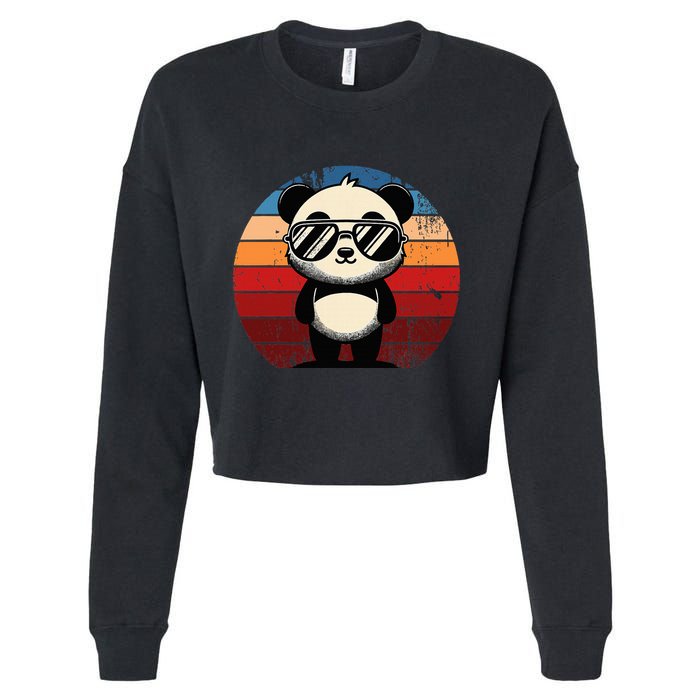 Retro Panda In Sunglasses Bbq Pool Party Funny Panda Cropped Pullover Crew