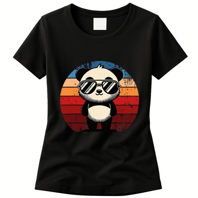 Retro Panda In Sunglasses Bbq Pool Party Funny Panda Womens T-Shirt