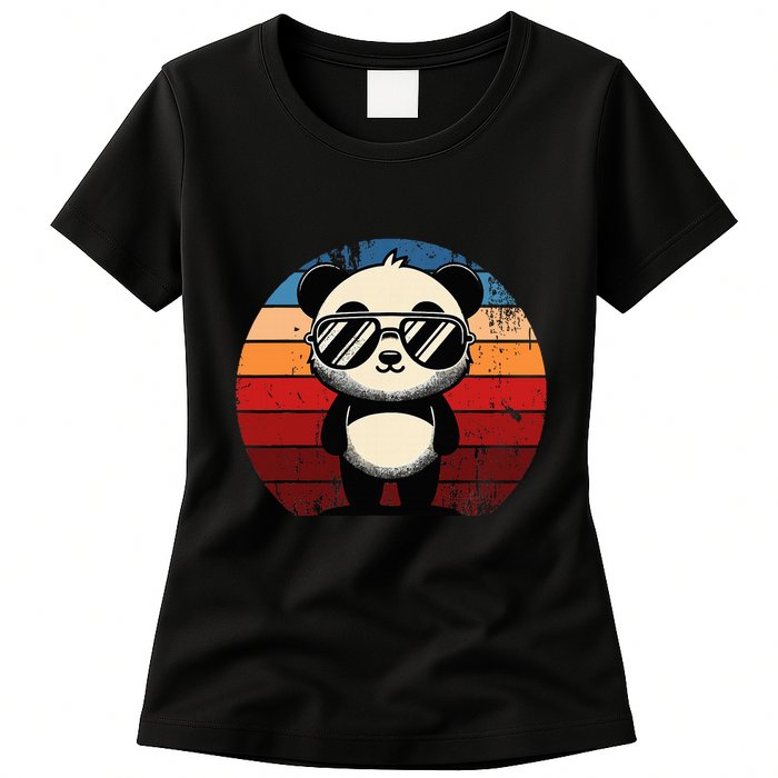 Retro Panda In Sunglasses Bbq Pool Party Funny Panda Womens T-Shirt