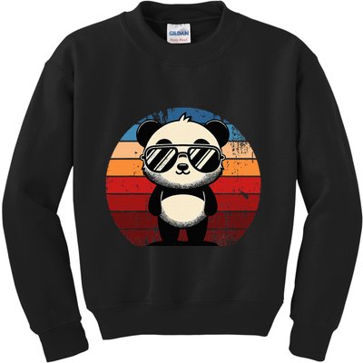 Retro Panda In Sunglasses Bbq Pool Party Funny Panda Kids Sweatshirt