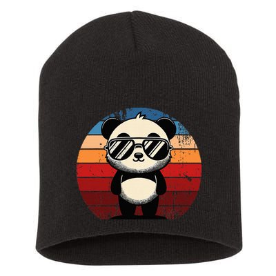 Retro Panda In Sunglasses Bbq Pool Party Funny Panda Short Acrylic Beanie
