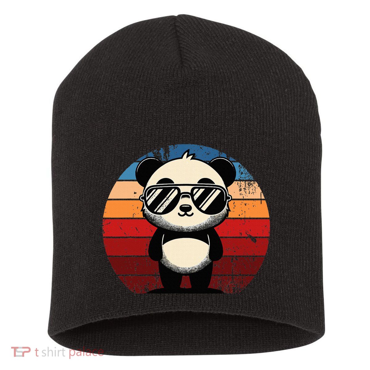 Retro Panda In Sunglasses Bbq Pool Party Funny Panda Short Acrylic Beanie