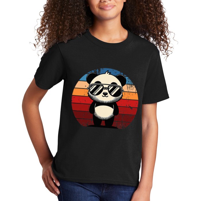 Retro Panda In Sunglasses Bbq Pool Party Funny Panda Kids T-Shirt