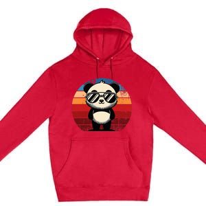 Retro Panda In Sunglasses Bbq Pool Party Funny Panda Premium Pullover Hoodie